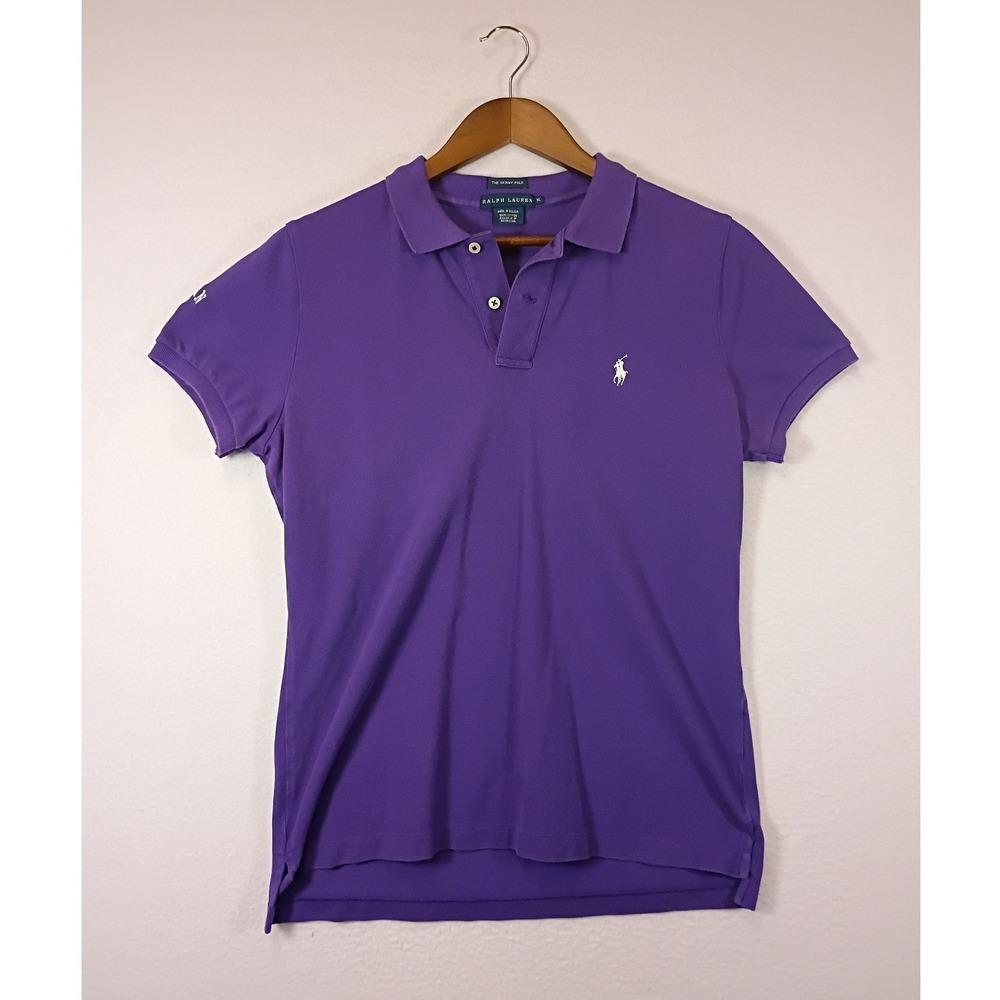 Preppy Ralph Lauren Women XL Purple The Skinny Polo Furman University Logo Shirt